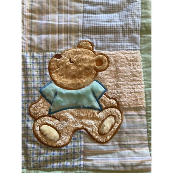 Baby Quilt Handmade UNFINISHED Furry Teddy Bear Ribbed Squares - Picture 5 of 6